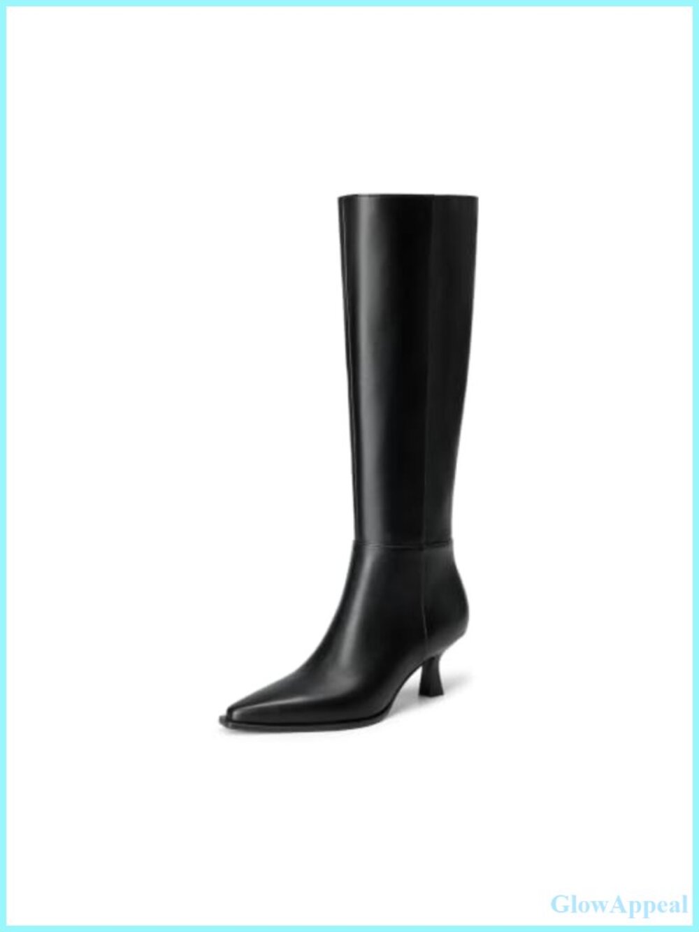 Kitten Heel Knee High Boots Pointed Toe Zip Up Faux Leather